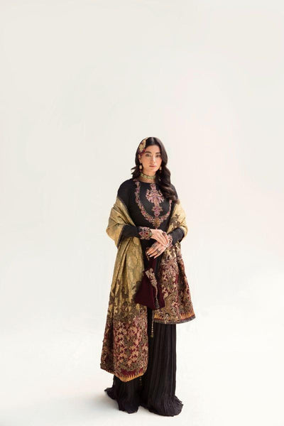 Nilofer Shahid - Self Cotton Shirt & Silk Pants with Pure Khimkhaab Shawl - 3 Piece - Studio by TCS