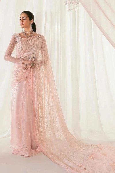Nilofer Shahid - Pearl Silk Embroidered Saree with Pure Net Blouse and Silk Peti Coat - Serenity - 3 Piece - Studio by TCS