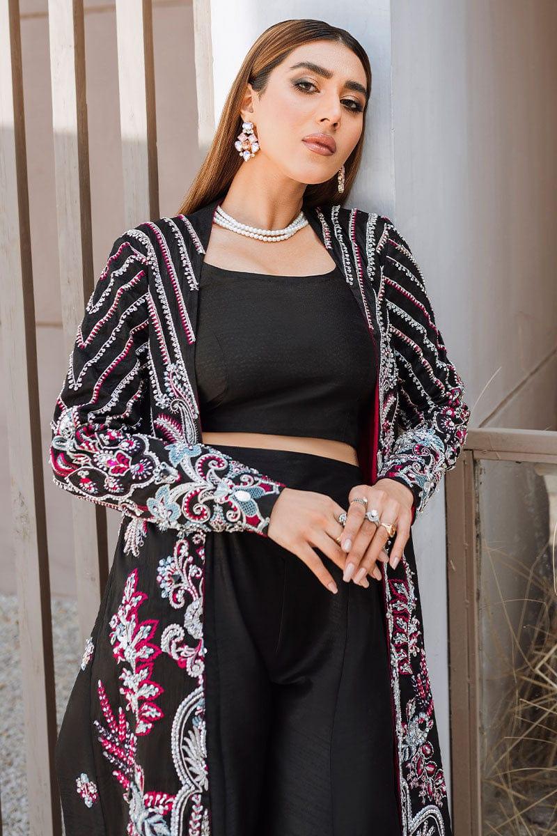 Malook - Zareesh - Black - Embroidered Raw Silk - 3 Piece - Studio by TCS