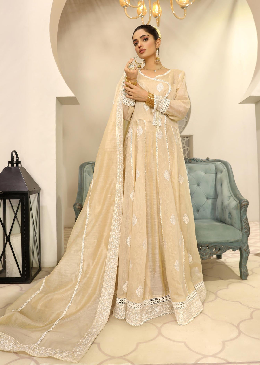 Laleen SHAAKH Pishwas Beige 3 Piece