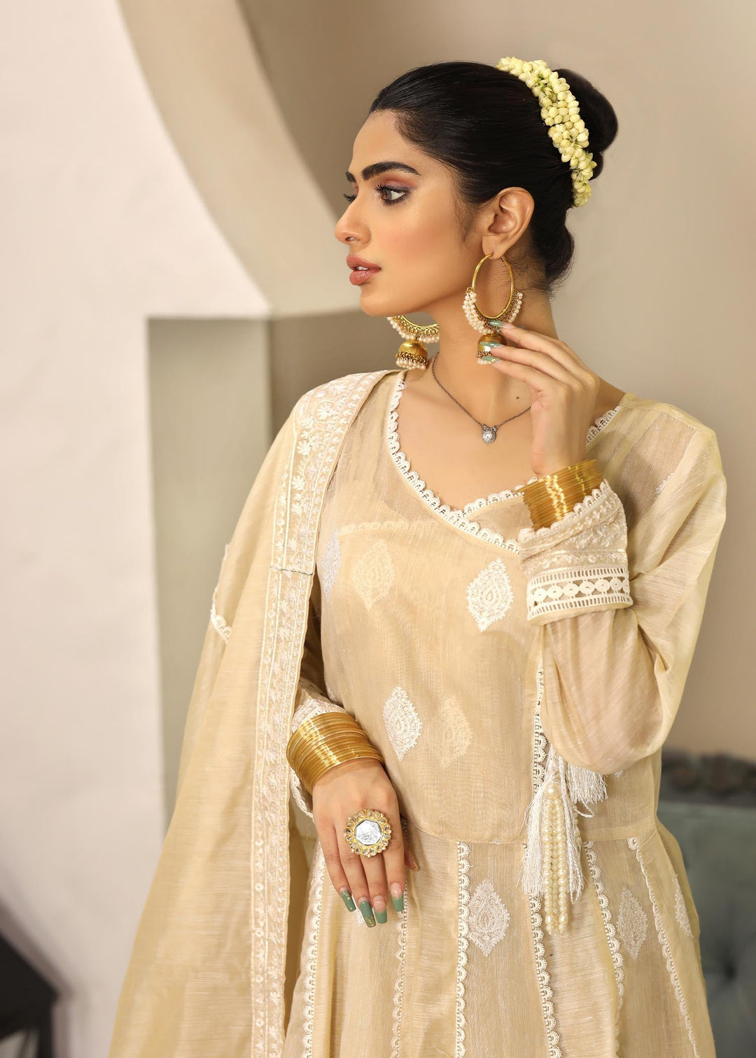 Laleen SHAAKH Pishwas Beige 3 Piece