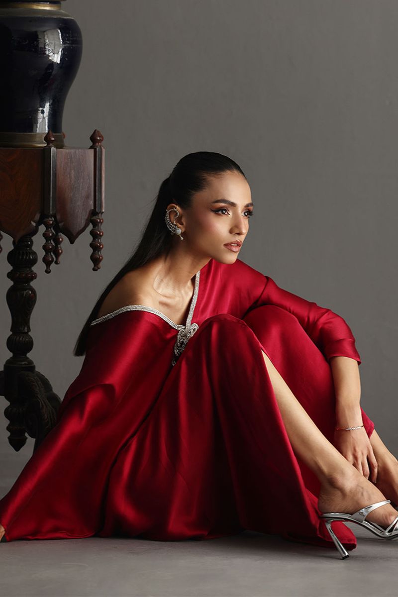 Deepak Perwani - Drs1137 - Charmeuse - Wine Red - 1 Piece