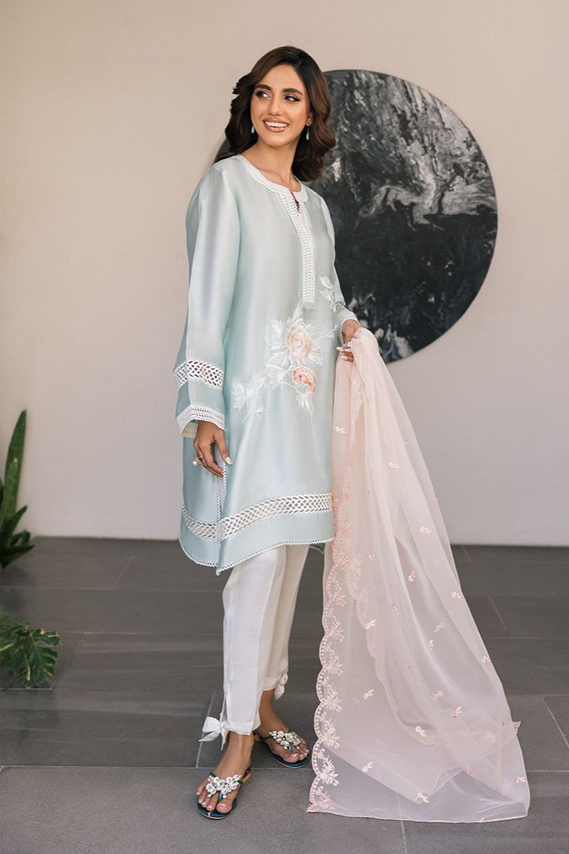 Deepak Perwani - Kut326 - Shisha Silk - Powder Blue - 3 Piece