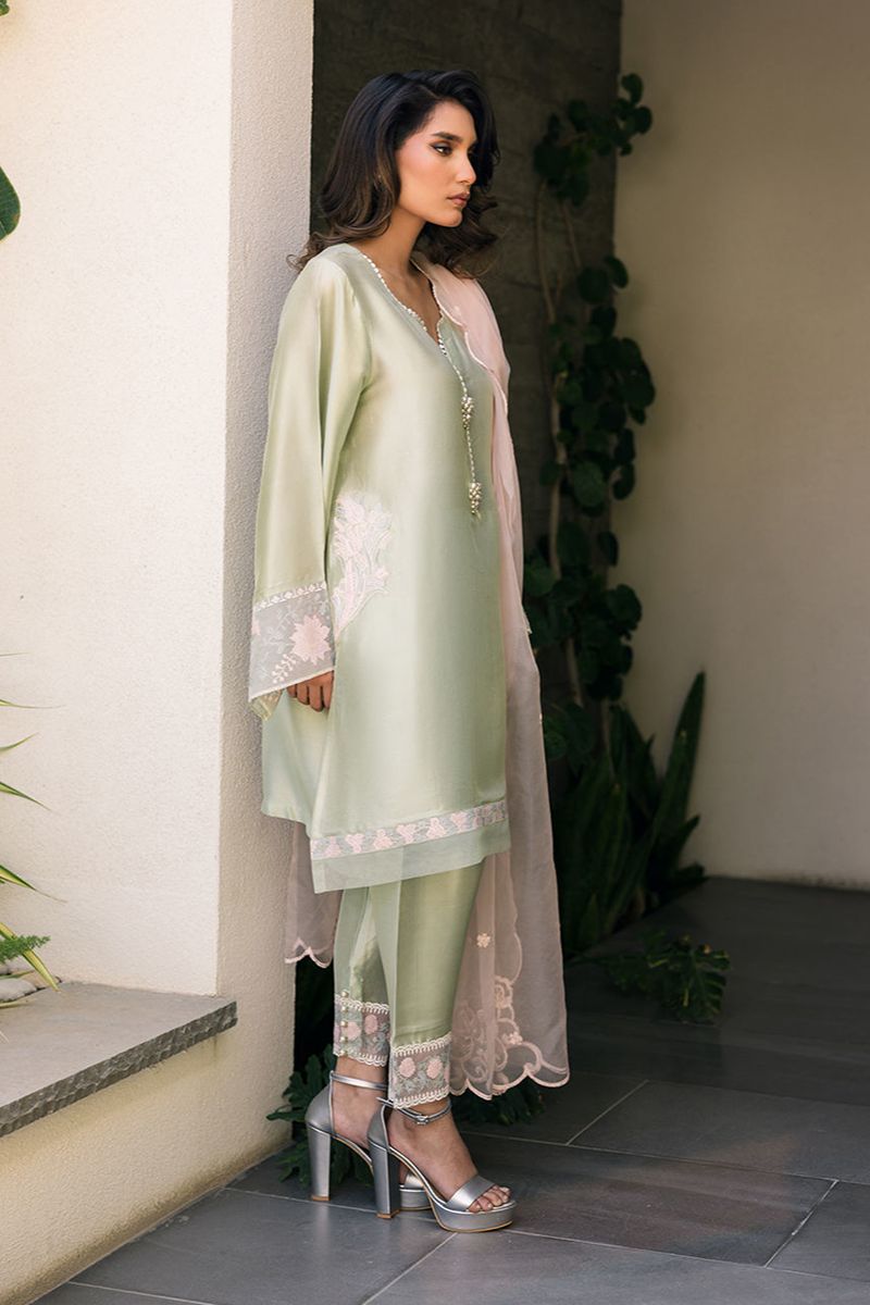 Deepak Perwani - Kut329 - Silk - Mint Green - 3 Piece