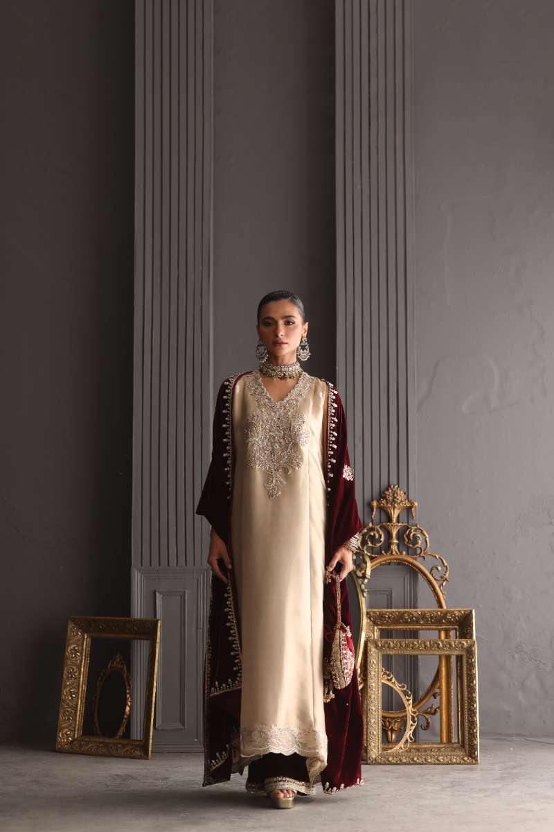 Deepak Perwani - Chiffon & Pure Raw Silk Formal Suit For Women - 3 Piece
