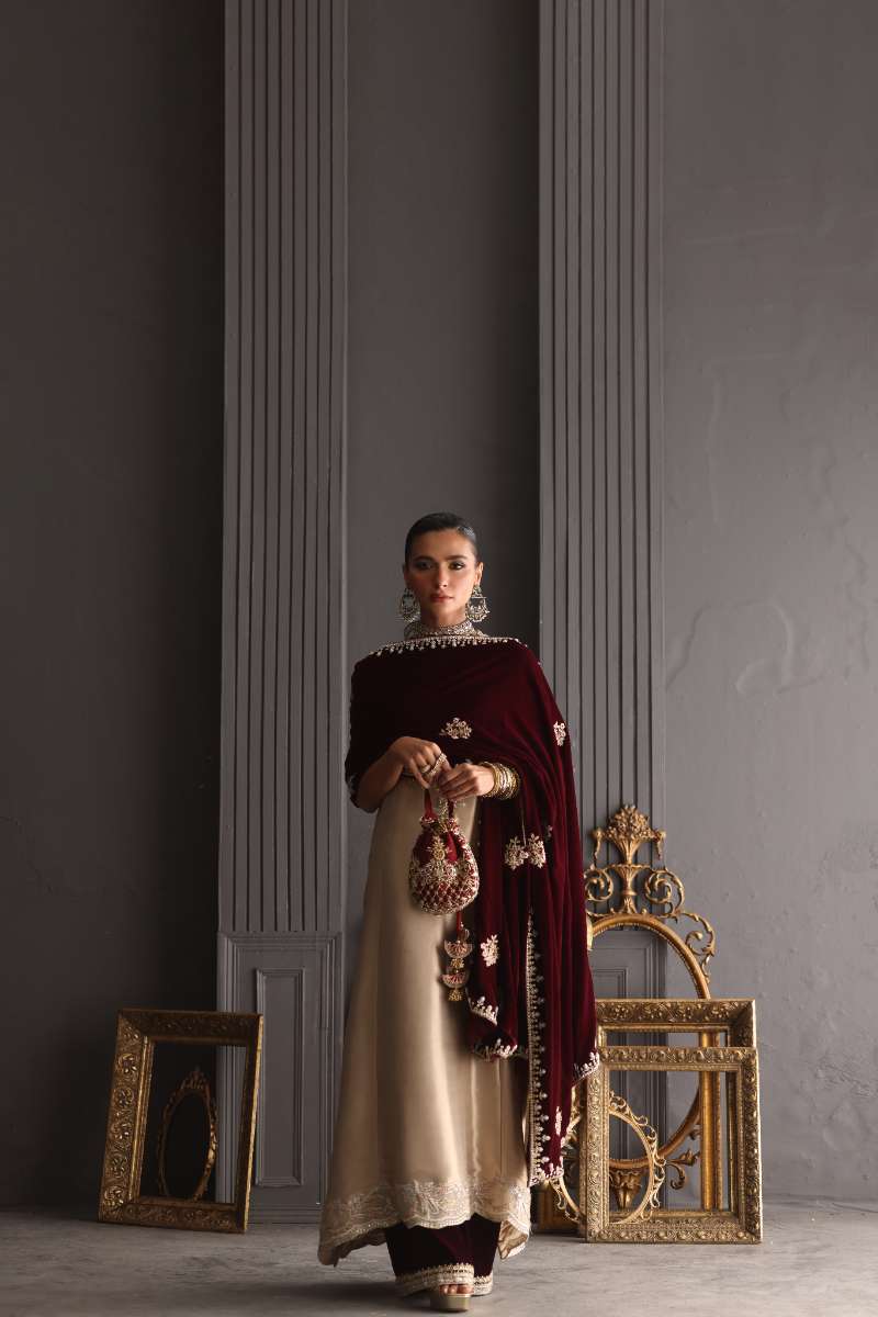 Deepak Perwani - Chiffon & Pure Raw Silk Formal Suit For Women - 3 Piece