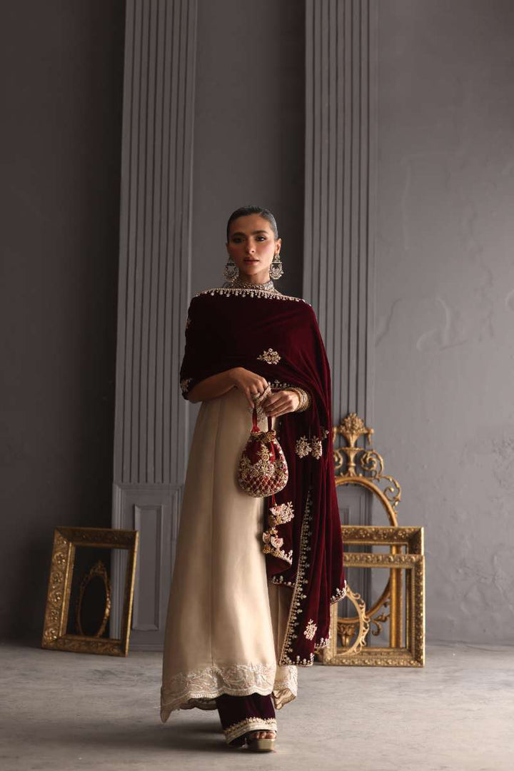 Deepak Perwani - Chiffon & Pure Raw Silk Formal Suit For Women - 3 Piece