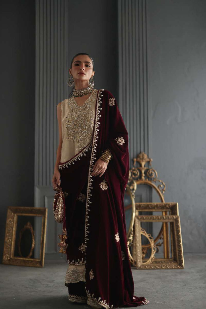 Deepak Perwani - Chiffon & Pure Raw Silk Formal Suit For Women - 3 Piece