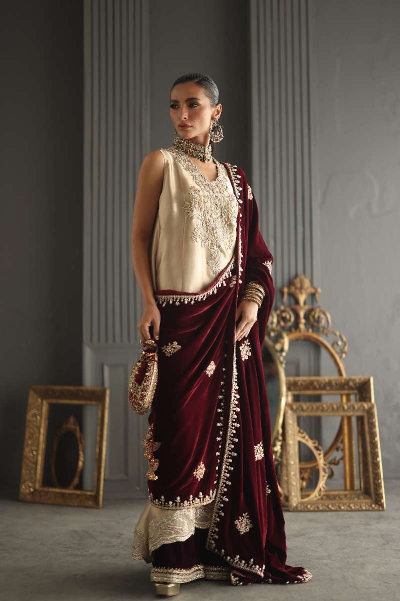 Deepak Perwani - Chiffon & Pure Raw Silk Formal Suit For Women - 3 Piece