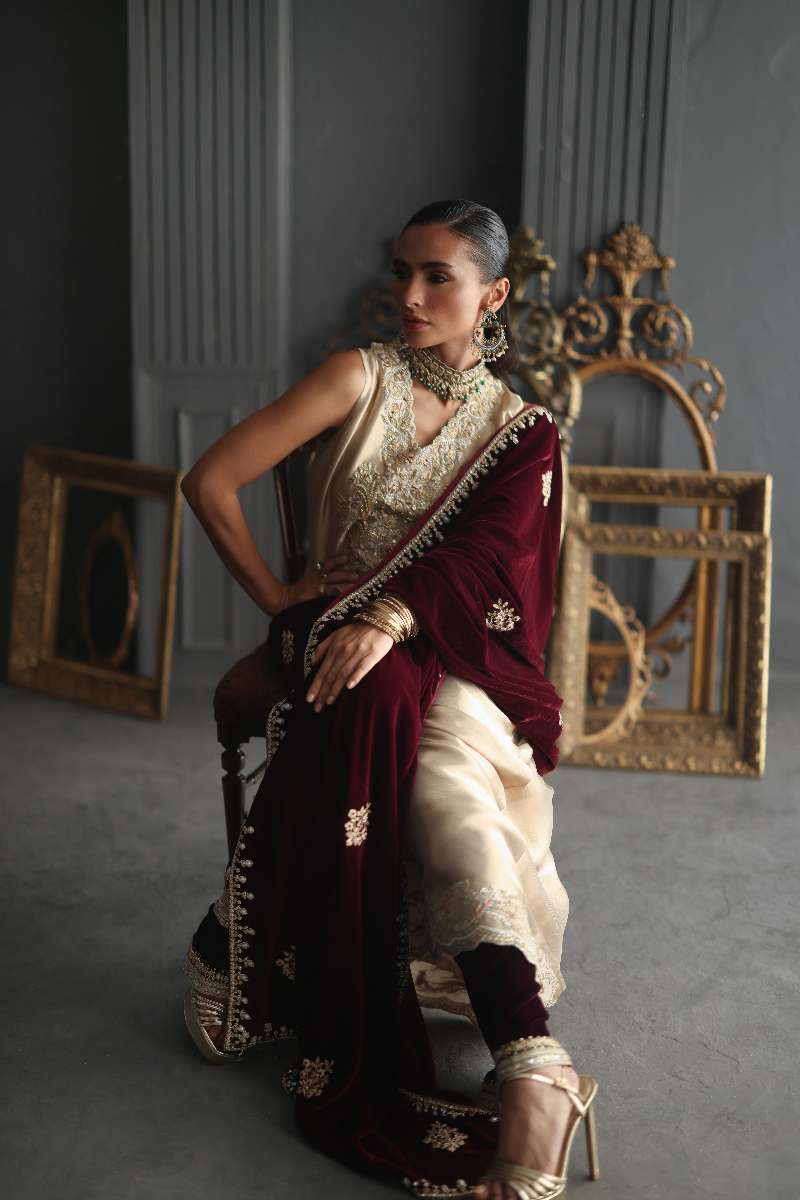 Deepak Perwani - Chiffon & Pure Raw Silk Formal Suit For Women - 3 Piece