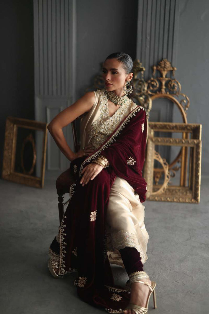 Deepak Perwani - Chiffon & Pure Raw Silk Formal Suit For Women - 3 Piece