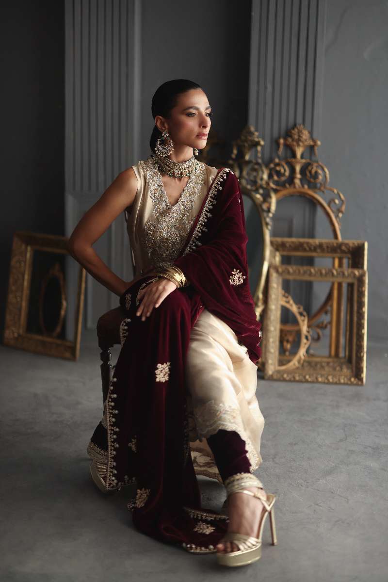 Deepak Perwani - Chiffon & Pure Raw Silk Formal Suit For Women - 3 Piece