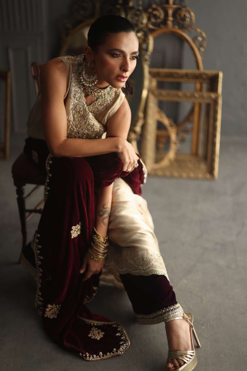 Deepak Perwani - Chiffon & Pure Raw Silk Formal Suit For Women - 3 Piece