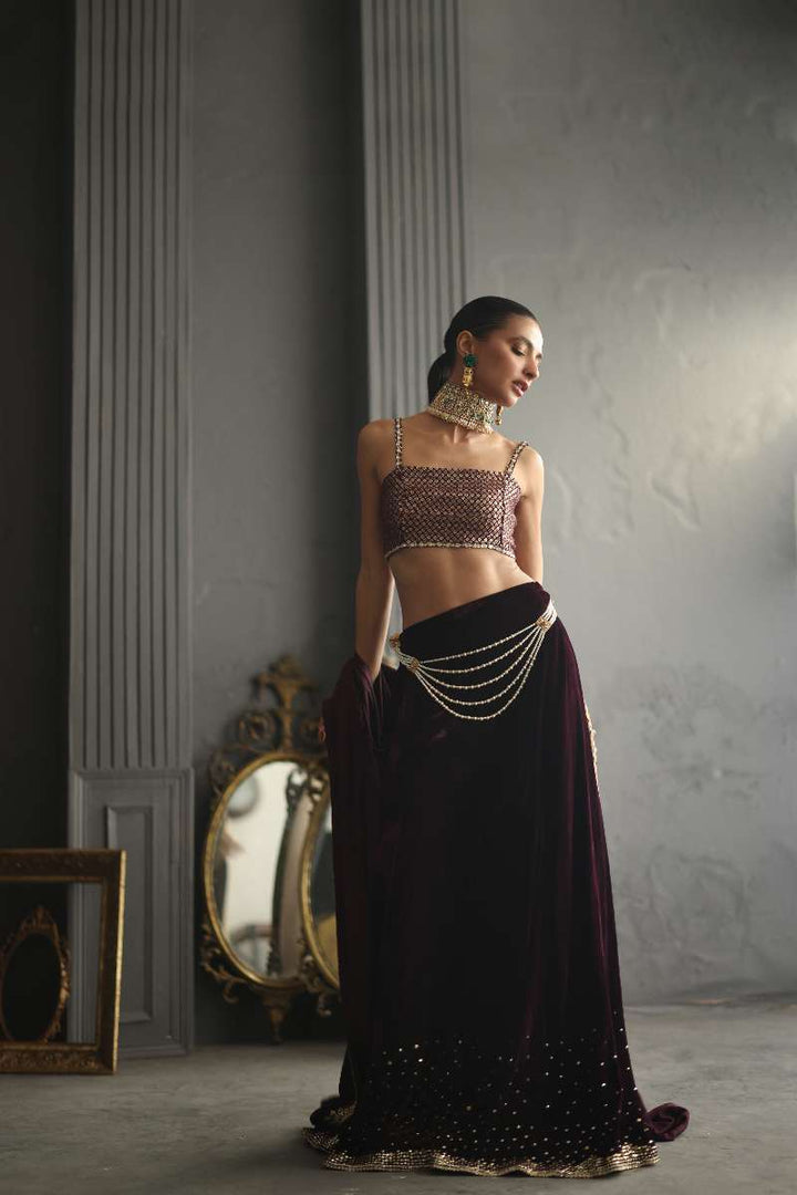 Deepak Perwani - Velvet Paneled Jacket Suit For Women - 3 Piece