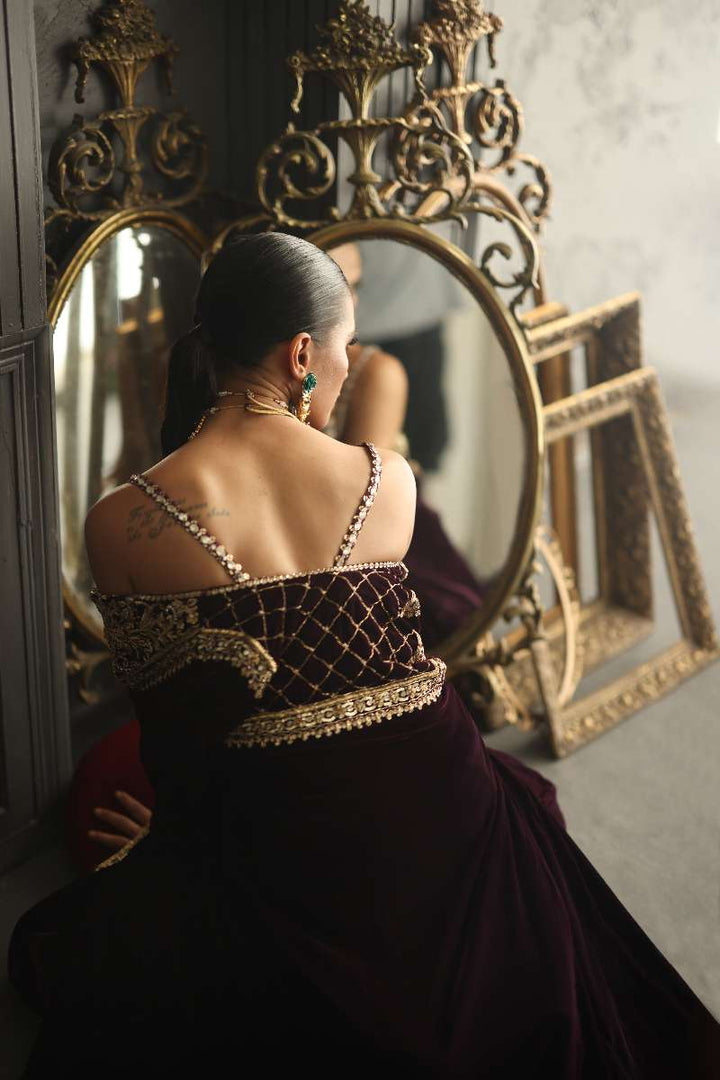 Deepak Perwani - Velvet Paneled Jacket Suit For Women - 3 Piece