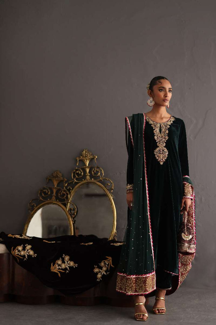 Deepak Perwani - Velvet & French Net Formal Suit For Women - 3 Piece