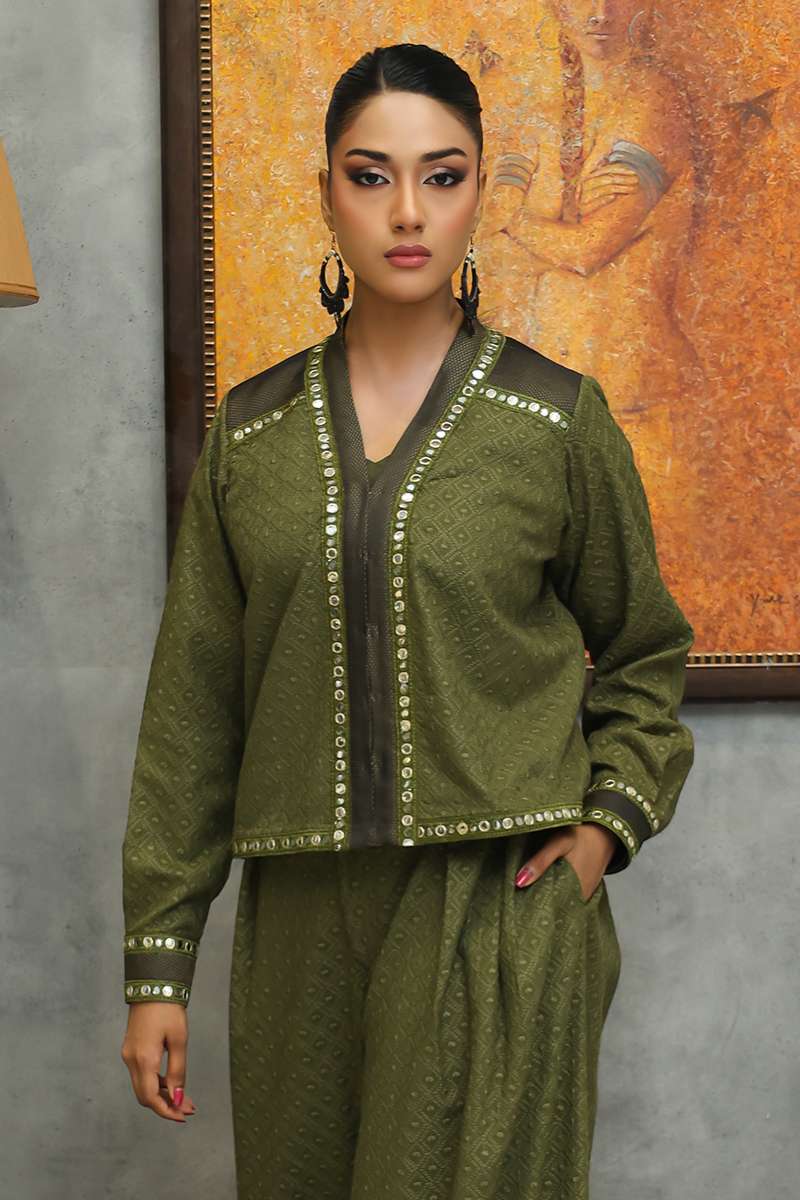 Huma Adnan - Ishaal - Chiffle - Olive green - 2 Piece