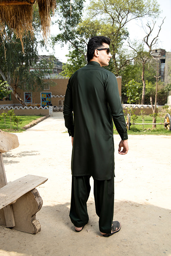 Arif Ashraf - Bottle Green Kurta Shalwar - 2 Piece