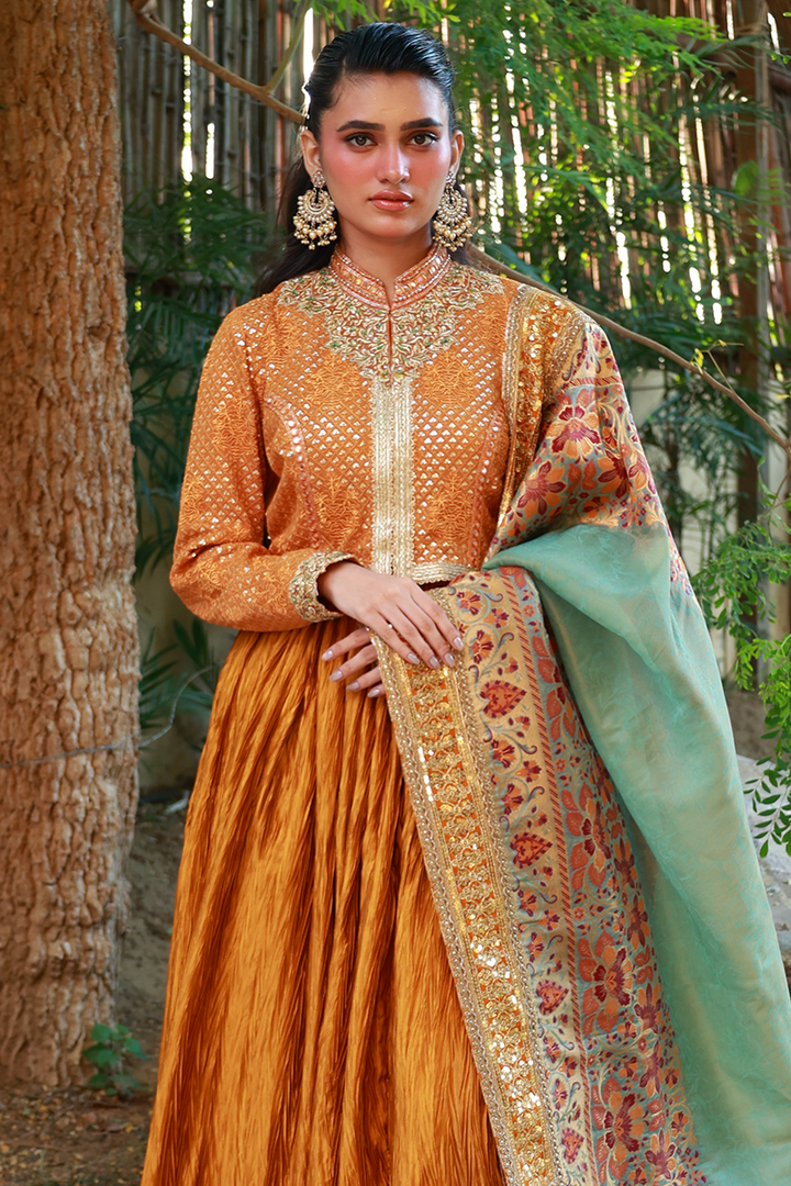 Huma Adnan - Lunaira - Silk - Mustard - 3 Piece