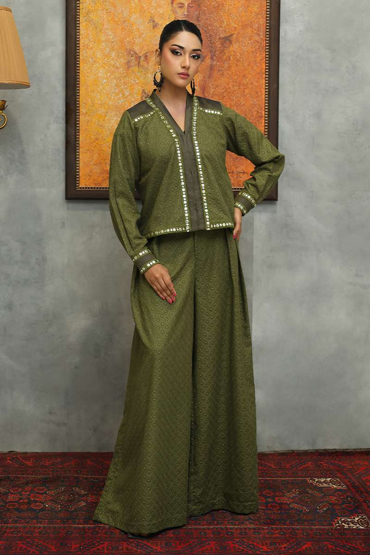 Huma Adnan - Ishaal - Chiffle - Olive green - 2 Piece
