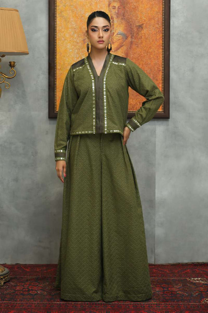 Huma Adnan - Ishaal - Chiffle - Olive green - 2 Piece