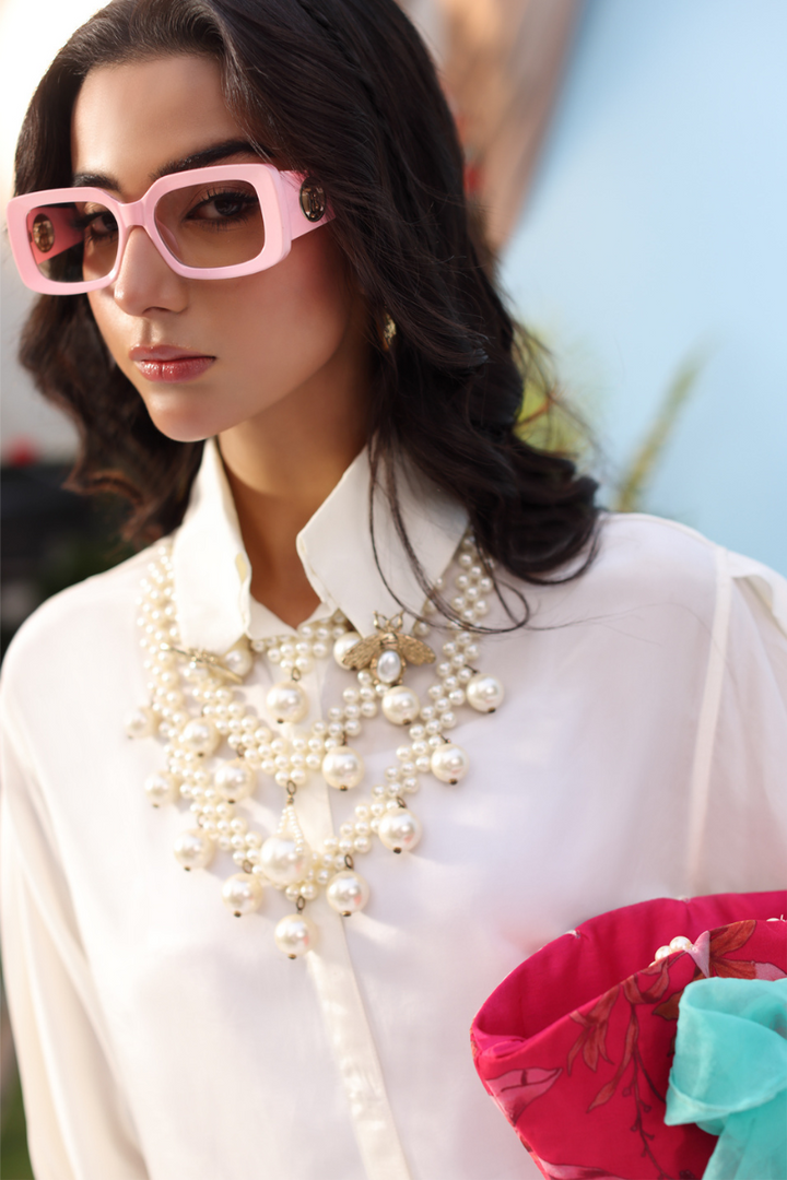 Musferah Saad - Sweet Precision - White & Pastel pink - Silk - 1 Piece