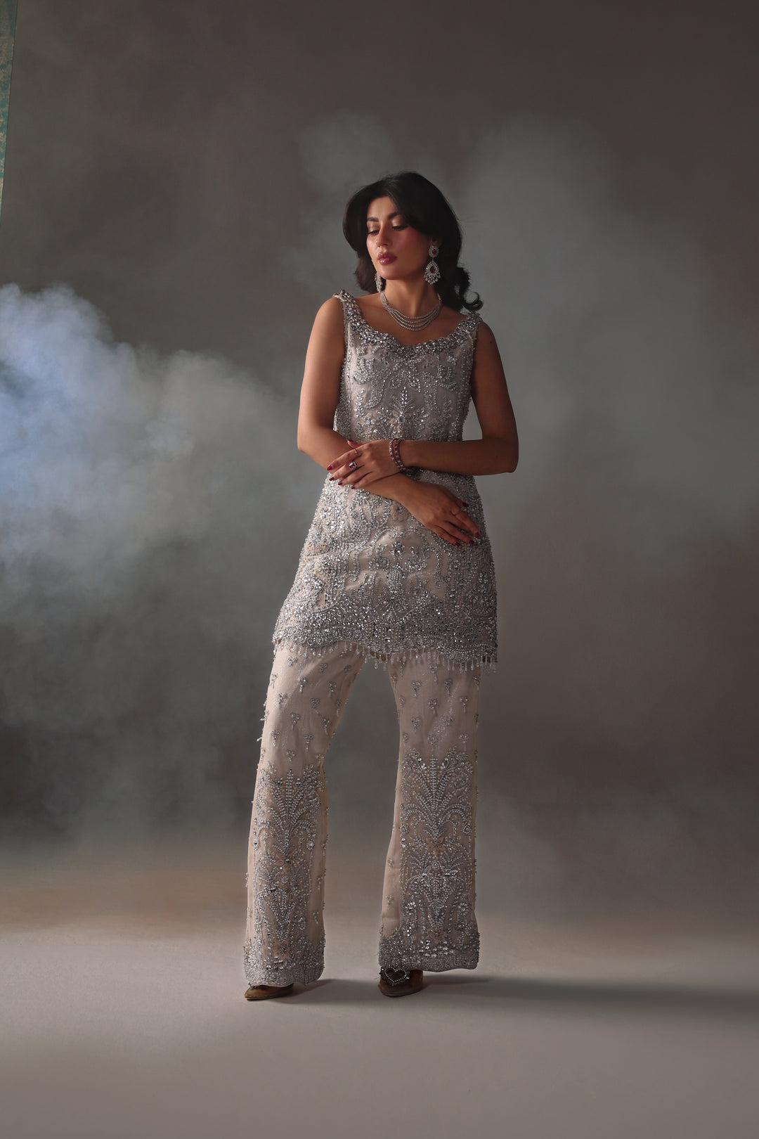 Reema Ahsan - Oria Net Suit For Women - Ivory - 2 Piece