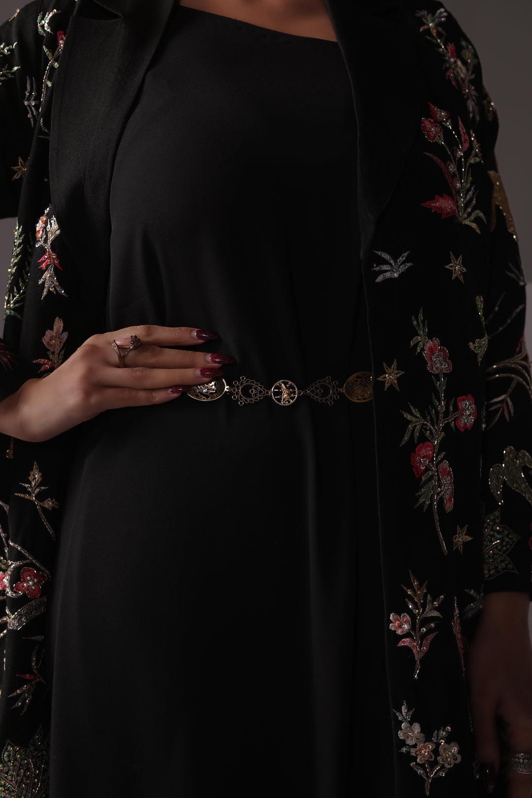 Reema Ahsan - Nera Rawsilk Jacket Dress For Women - Black - 2 Piece