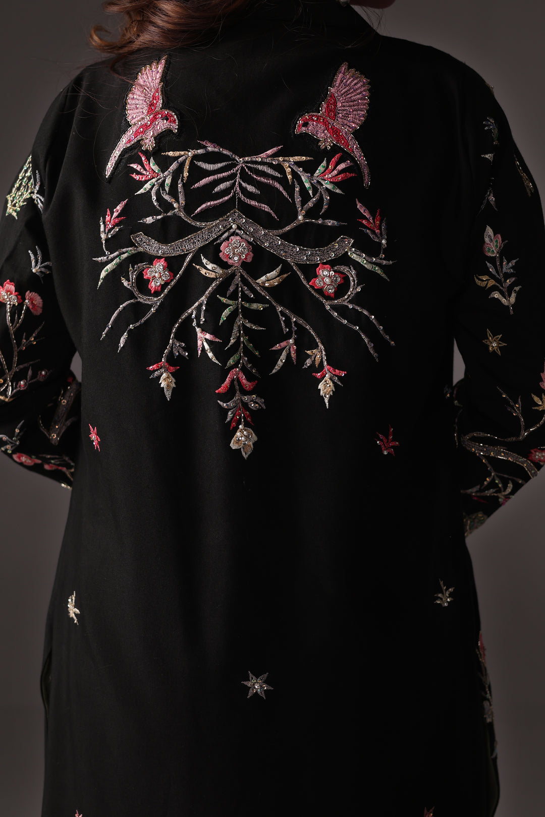 Reema Ahsan - Nera Rawsilk Jacket Dress For Women - Black - 2 Piece