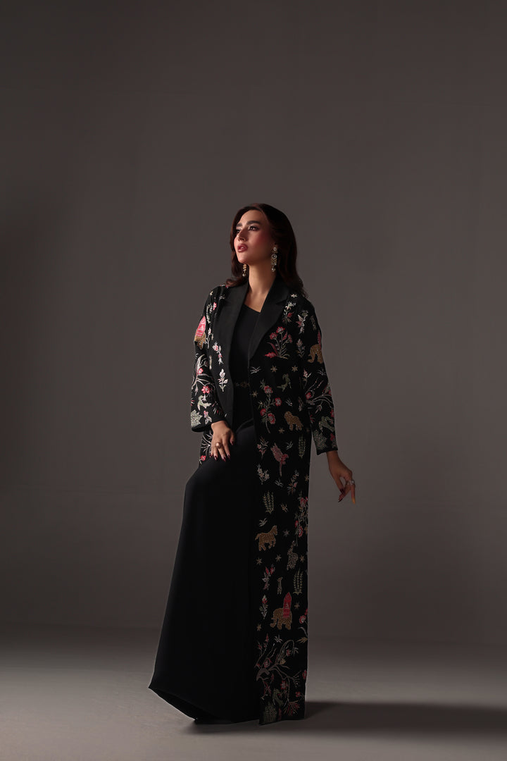 Reema Ahsan - Nera Rawsilk Jacket Dress For Women - Black - 2 Piece