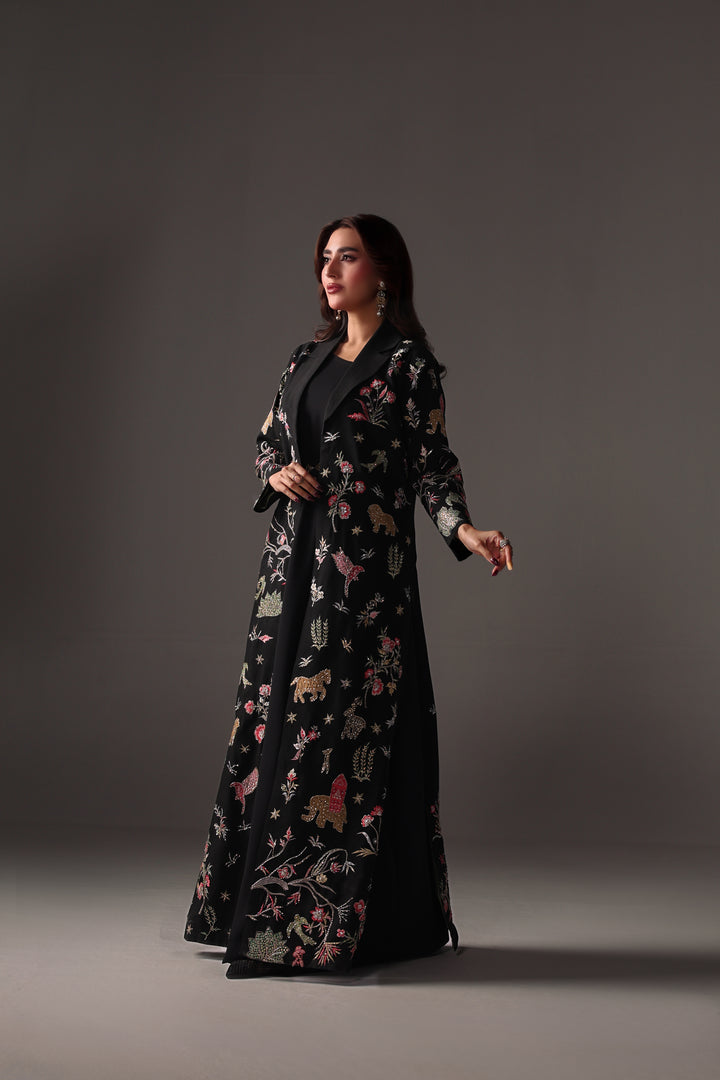 Reema Ahsan - Nera Rawsilk Jacket Dress For Women - Black - 2 Piece