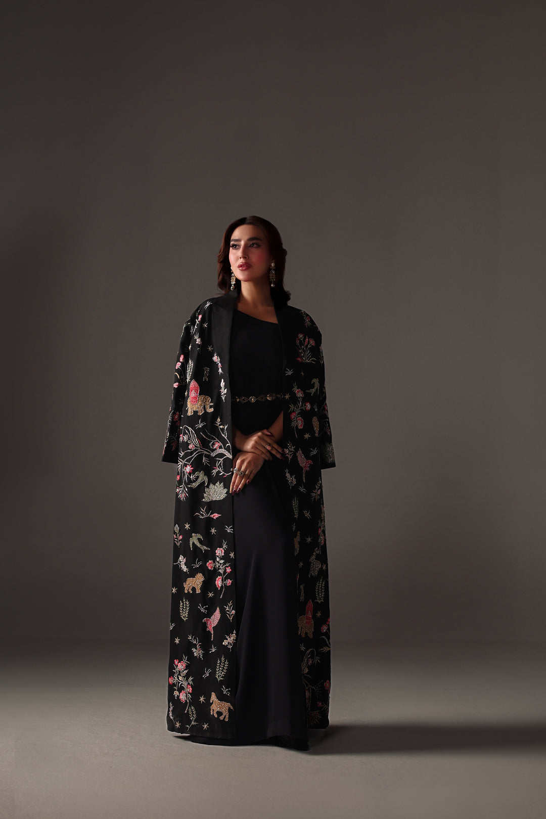 Reema Ahsan - Nera Rawsilk Jacket Dress For Women - Black - 2 Piece