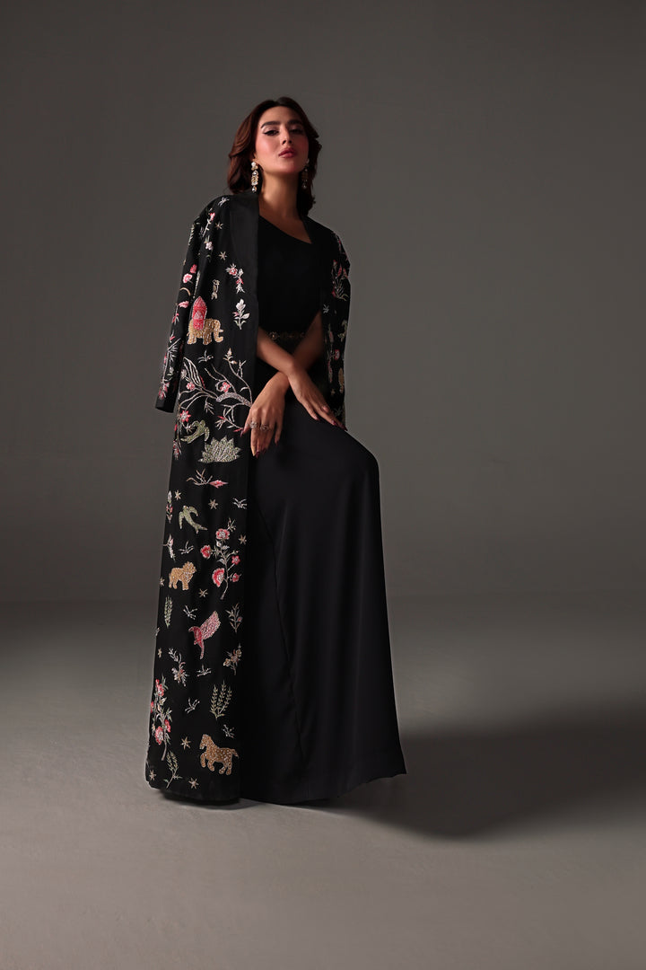 Reema Ahsan - Nera Rawsilk Jacket Dress For Women - Black - 2 Piece