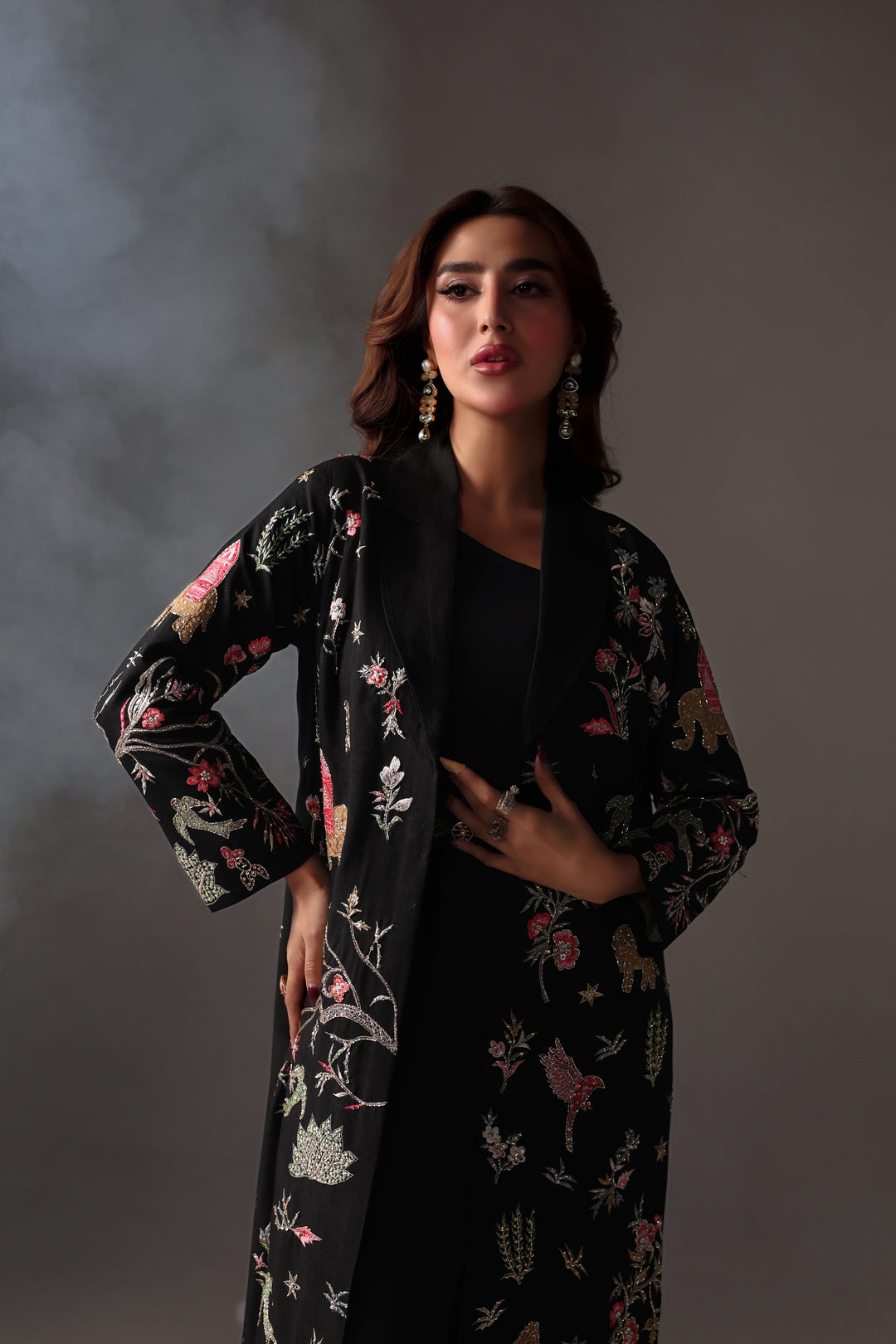 Reema Ahsan - Nera Rawsilk Jacket Dress For Women - Black - 2 Piece