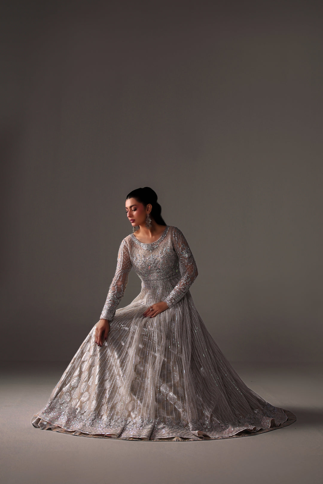 Reema Ahsan - Elane Net & Jamawar Pishwas Lehenga For Women - White - 3 Piece