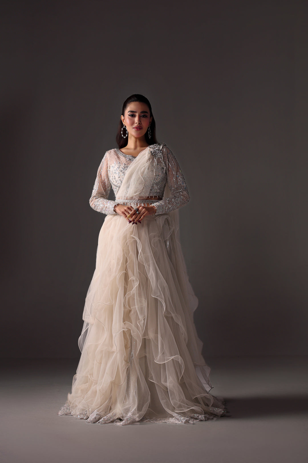 Reema Ahsan - Emily Net Lehenga Choli For Women - White - 2 Piece