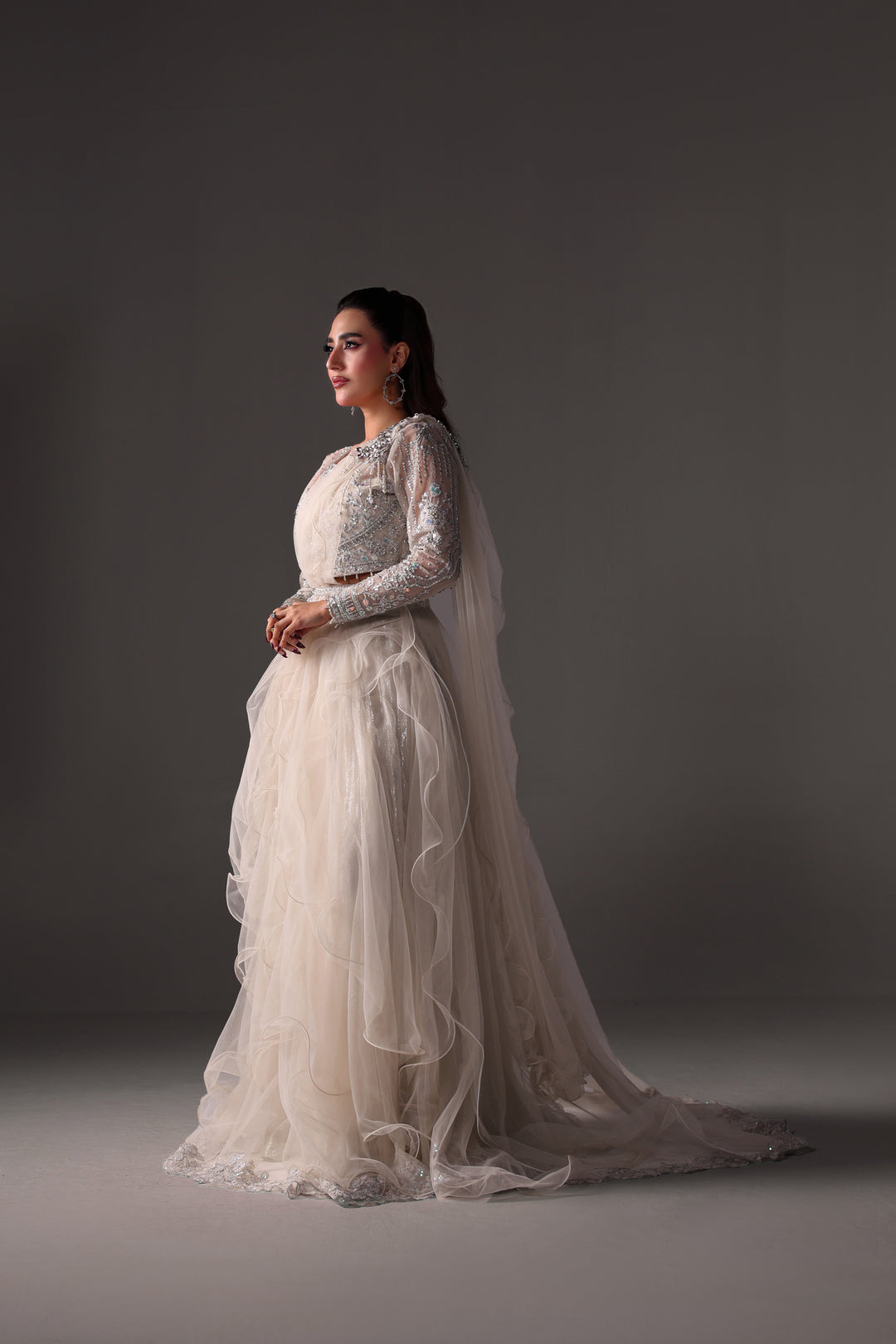 Reema Ahsan - Emily Net Lehenga Choli For Women - White - 2 Piece