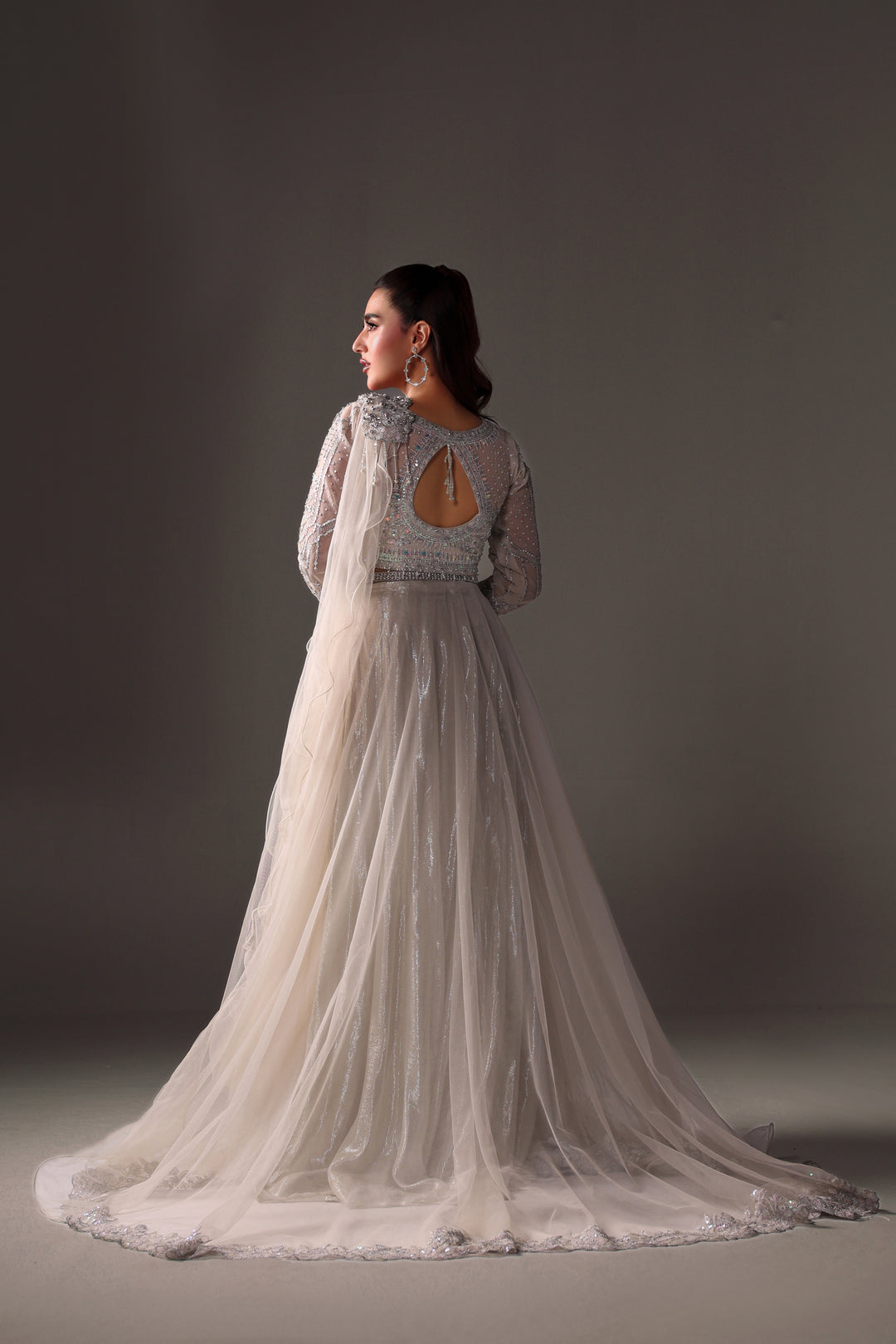 Reema Ahsan - Emily Net Lehenga Choli For Women - White - 2 Piece