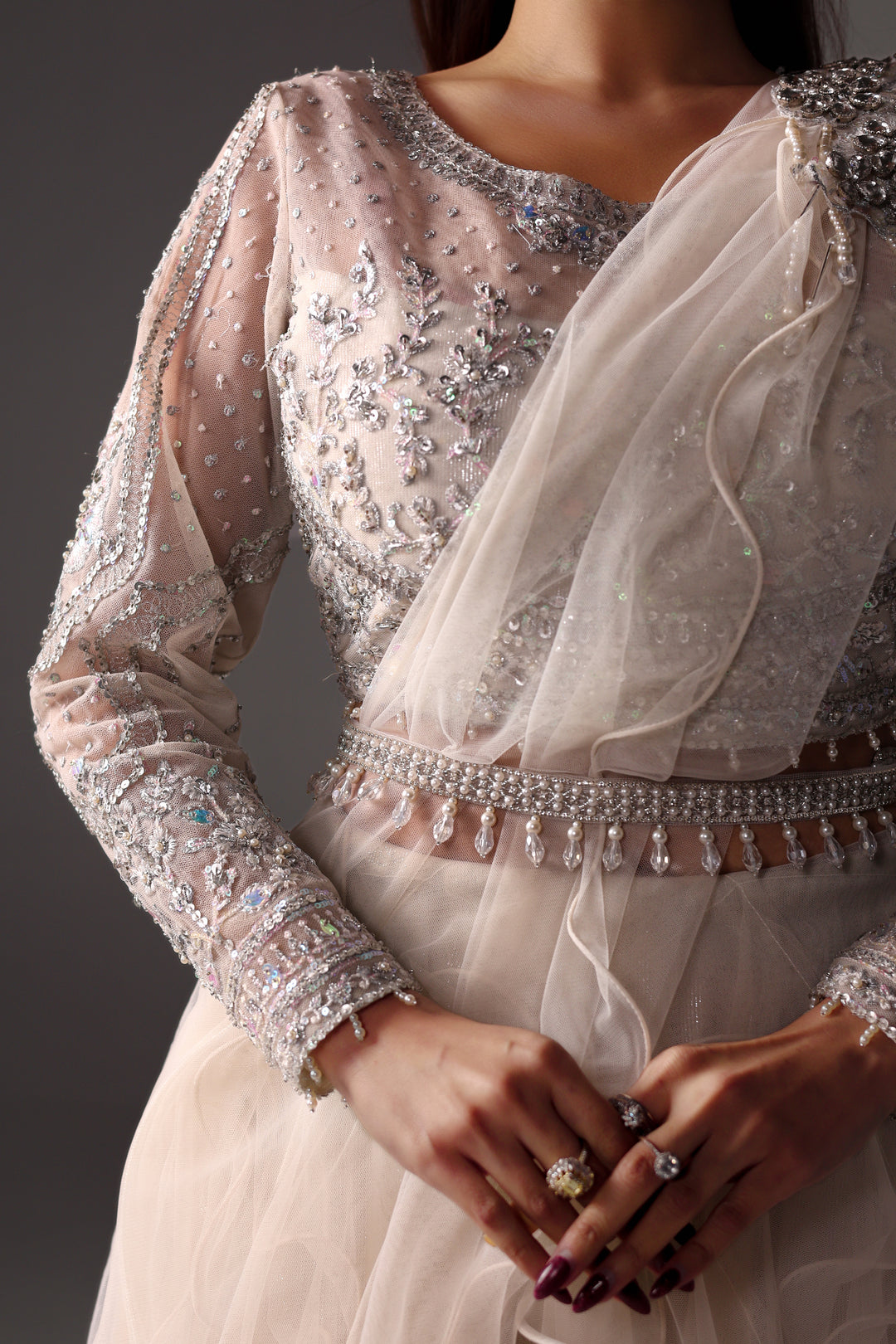 Reema Ahsan - Emily Net Lehenga Choli For Women - White - 2 Piece