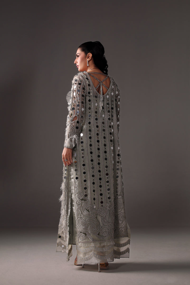 Reema Ahsan - Aveen Net & Crushed Silk Jacket Dress For Women Green - 3 Piece