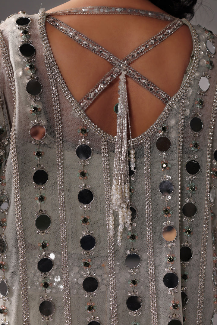 Reema Ahsan - Aveen Net & Crushed Silk Jacket Dress For Women Green - 3 Piece