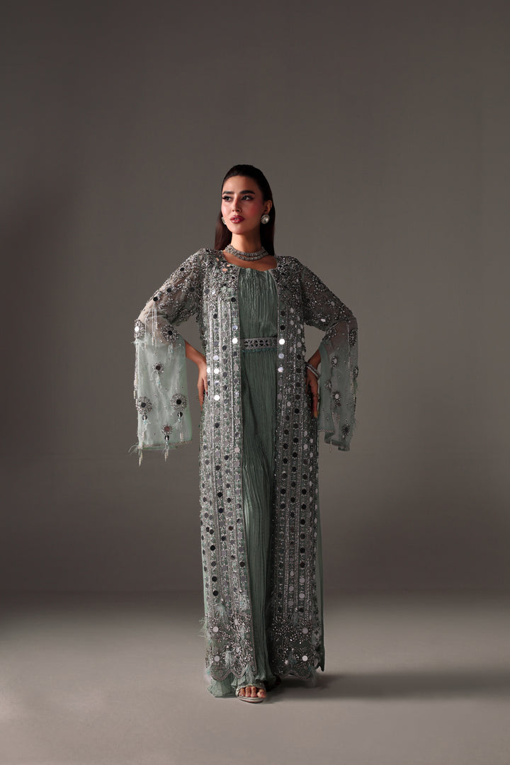 Reema Ahsan - Monisa Net & Crushed Silk Jump Suit For Women - Light Green - 2 Piece
