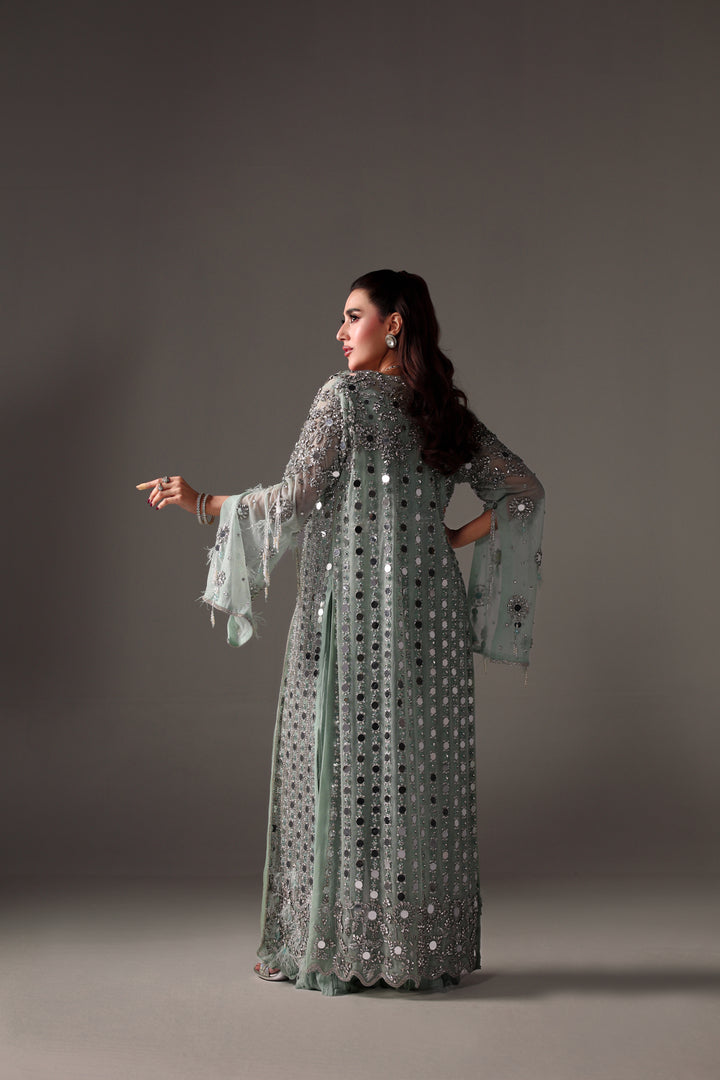 Reema Ahsan - Monisa Net & Crushed Silk Jump Suit For Women - Light Green - 2 Piece
