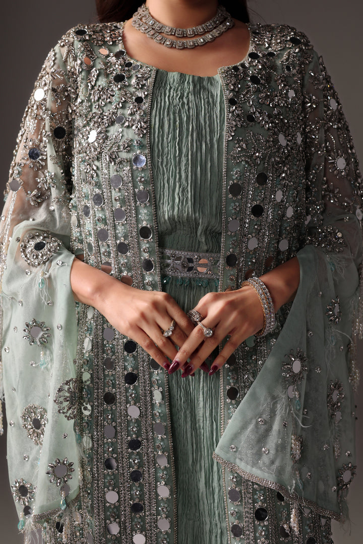 Reema Ahsan - Monisa Net & Crushed Silk Jump Suit For Women - Light Green - 2 Piece