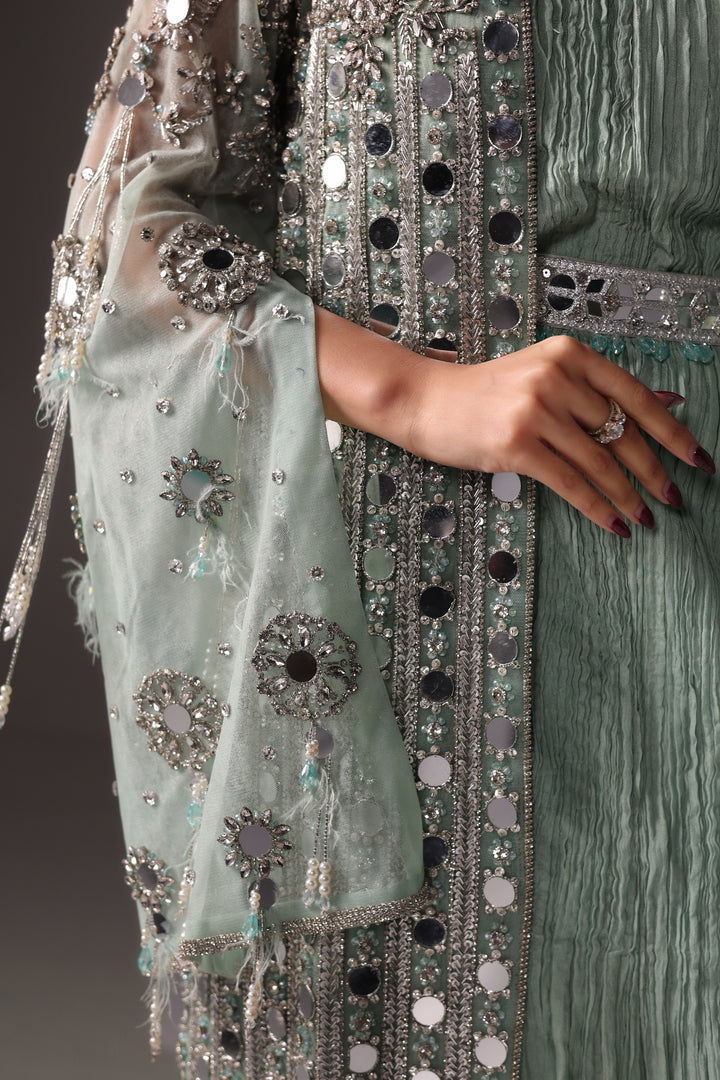 Reema Ahsan - Monisa Net & Crushed Silk Jump Suit For Women - Light Green - 2 Piece