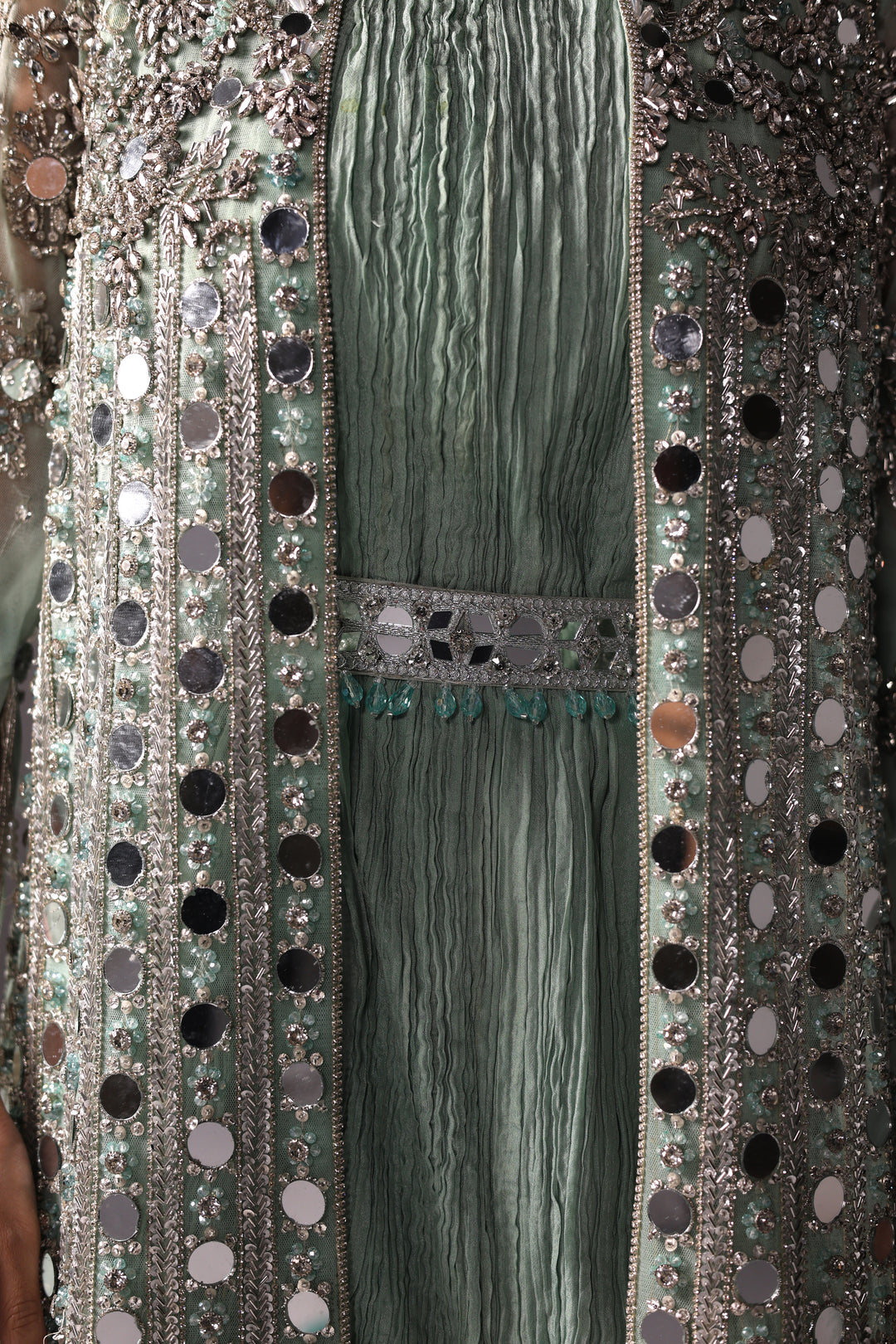 Reema Ahsan - Monisa Net & Crushed Silk Jump Suit For Women - Light Green - 2 Piece