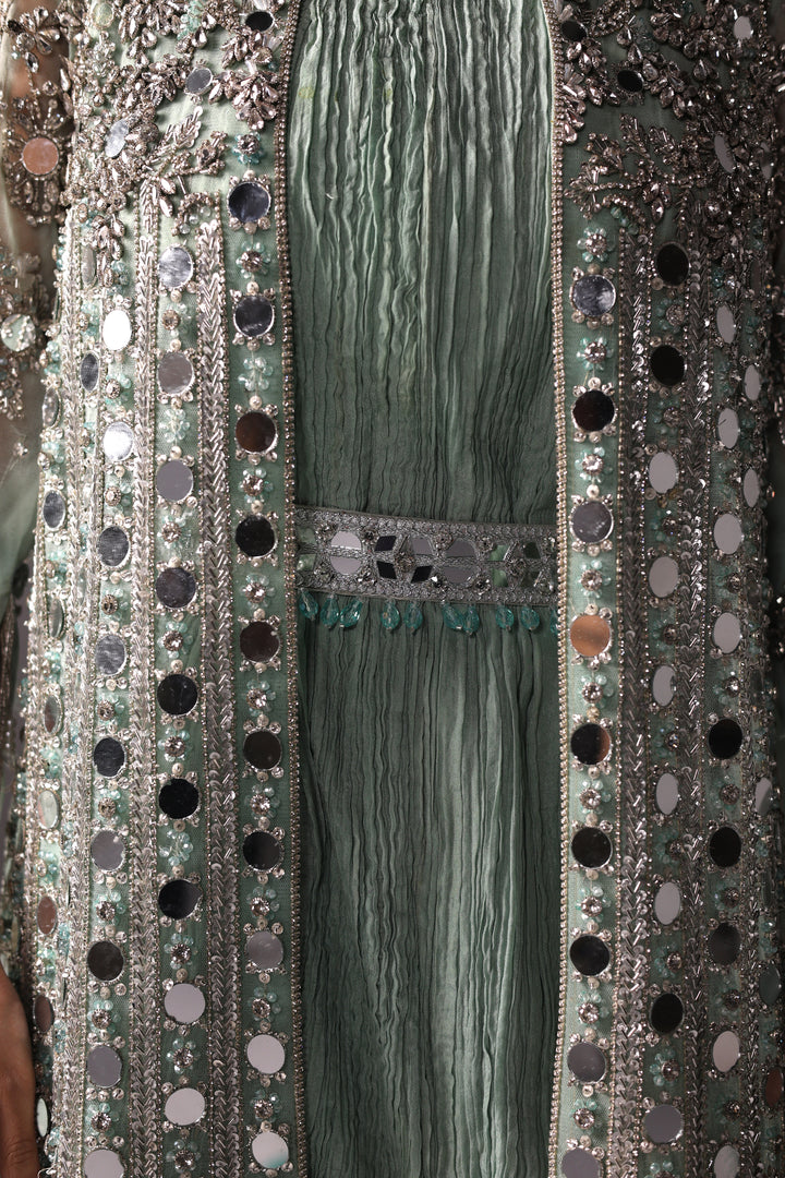 Reema Ahsan - Monisa Net & Crushed Silk Jump Suit For Women - Light Green - 2 Piece