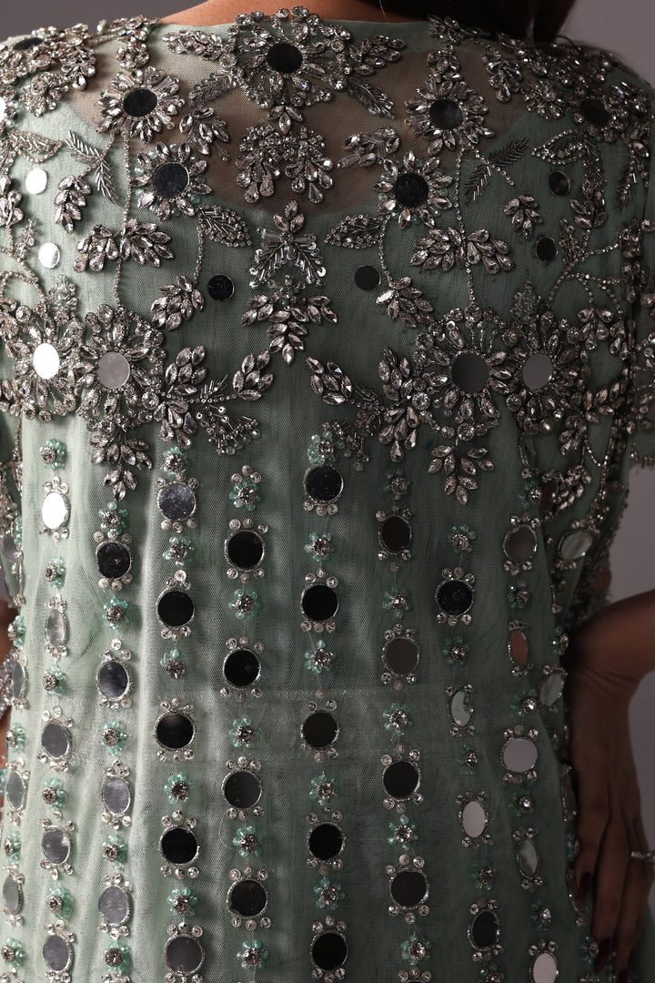 Reema Ahsan - Monisa Net & Crushed Silk Jump Suit For Women - Light Green - 2 Piece