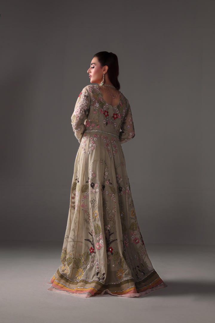 Reema Ahsan - Reva Net & Silk Jacket Dress For Women Green - 2 Piece