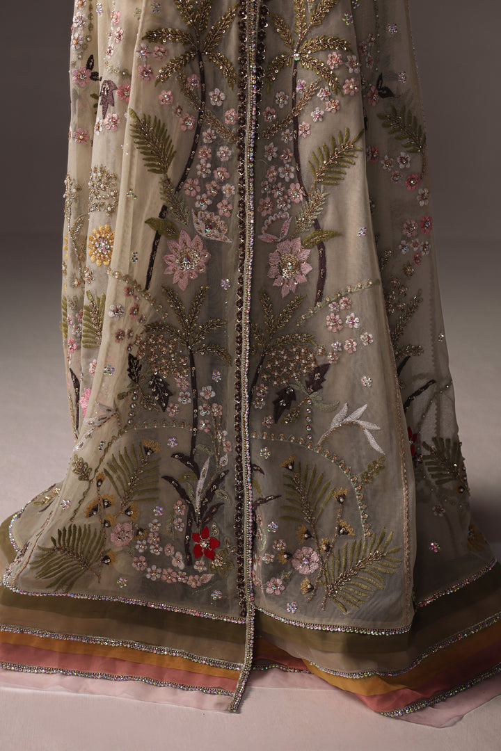 Reema Ahsan - Reva Net & Silk Jacket Dress For Women Green - 2 Piece